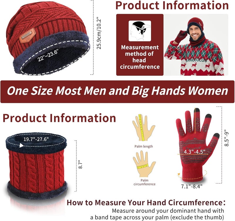 MAYLISACC Winter Knit Beanie Hat Neck Warmer Scarf and Touch Screen Gloves Set 3 Pcs Fleece Lined Skull Cap for Men Women - Image 2